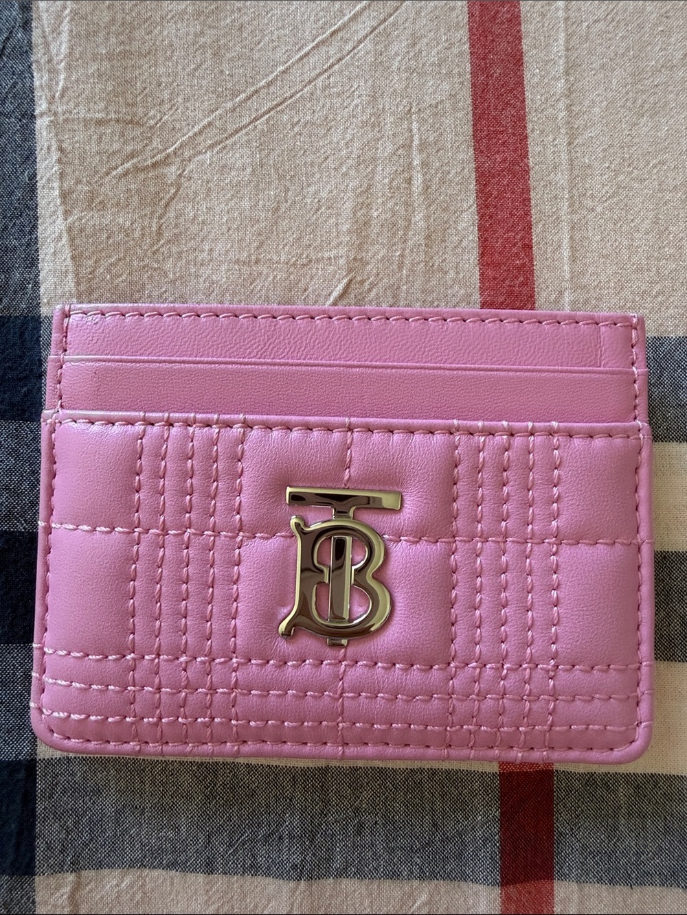 Burberry Pink Quilted Leather Card Case with Gold TB Logo